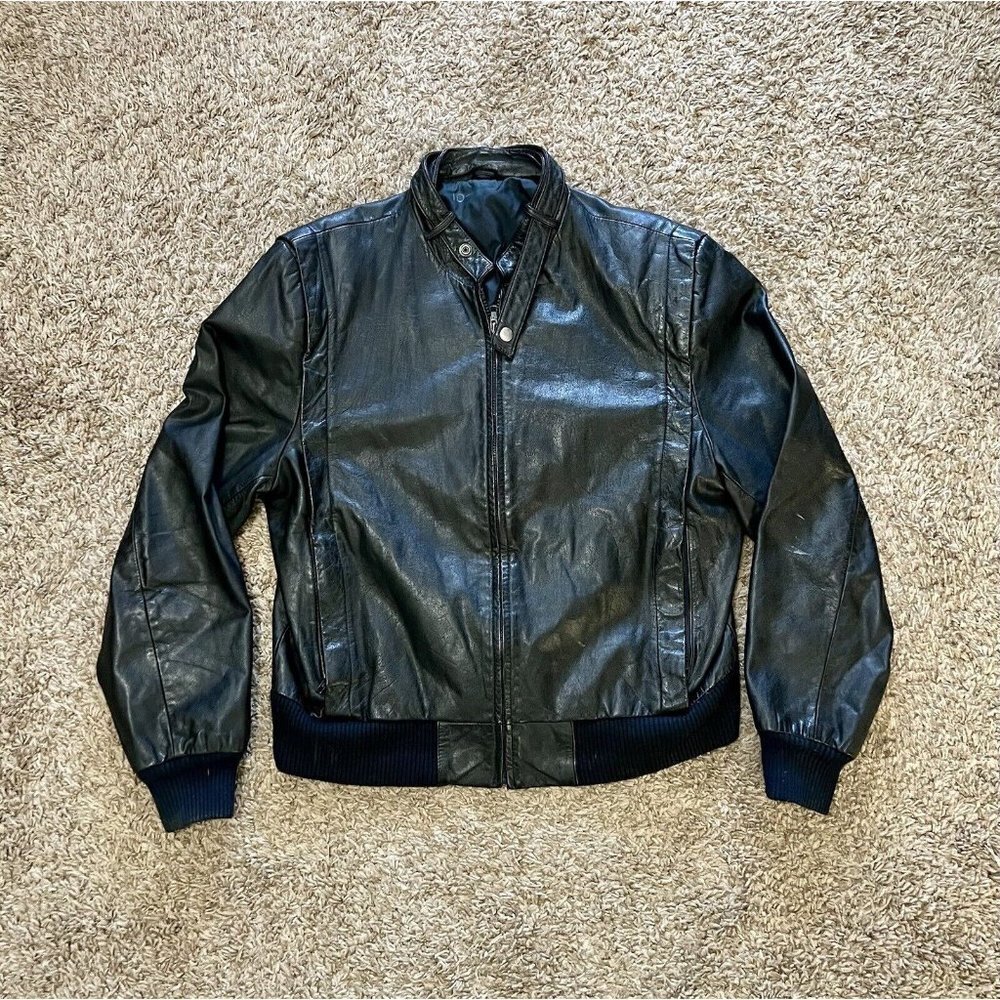 Vintage Black Leather Cafe Rider Motorcycle Jacket Size 44 Large